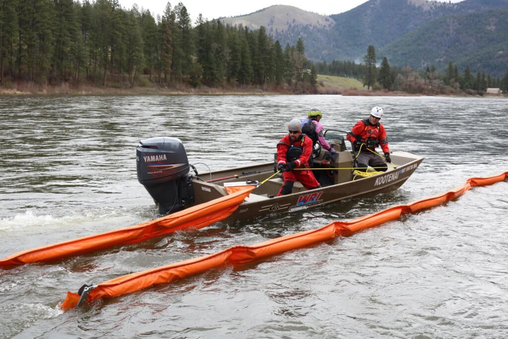 Technical rescue training – spill response boom deployment from jet boat on Clark Fork River